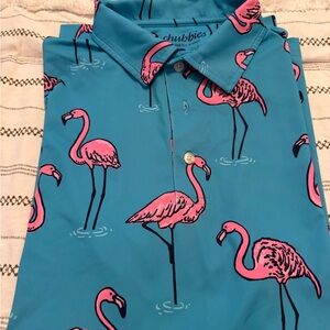 Chubbies Teal Polo with Pink Flamingo Design